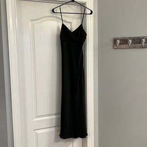 Zara, black v neck, spaghetti strap slip dress with slit. Sz 2.